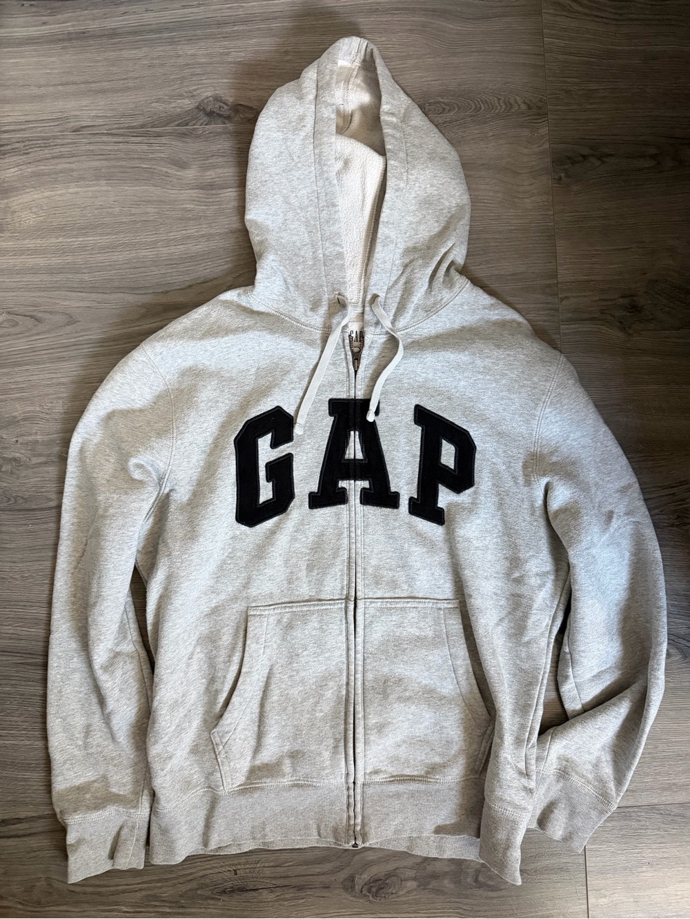 GAP Mens Light Gray Zip-Up Hoodie with Black Logo